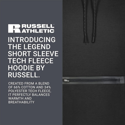 Russell Athletic Men's Legend Short Sleeve Tech Fleece Hoodie Sweatshirt, Black, XL
