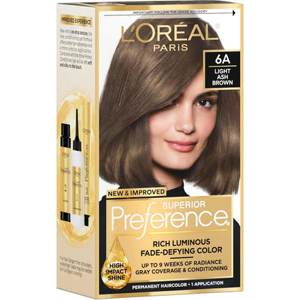 Tinte permanente L'Oréal Paris Superior Preference, 6A Castaño Claro Ceniza