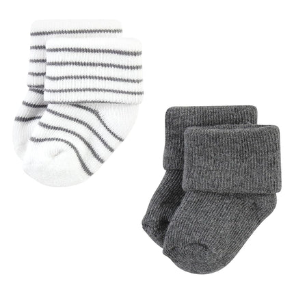 Hudson Baby Unisex Baby Cotton Rich Newborn and Terry Socks, Gray Stripe, 6-12 Months, Gray Stripe 12 Pack, 6-12 Months
