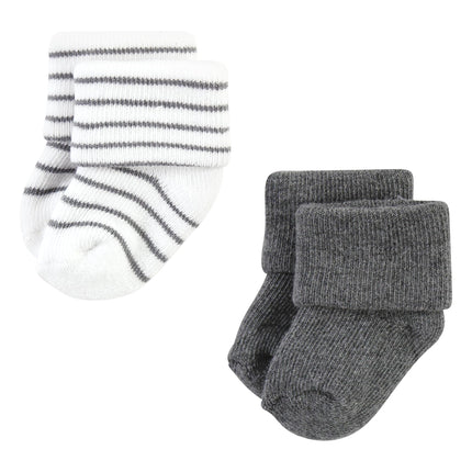 Hudson Baby Unisex Baby Cotton Rich Newborn and Terry Socks, Gray Stripe, 6-12 Months, Gray Stripe 12 Pack, 6-12 Months