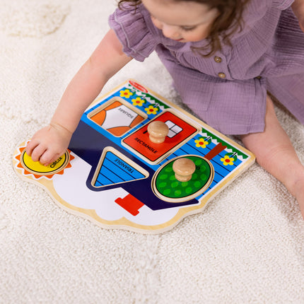 Melissa & Doug Wooden Jumbo Peg Puzzle 2-Pack for Baby and Toddler Boys and Girls � Large Farm, First Shapes