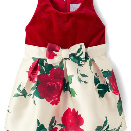 The Children's Place Baby Girls' and Toddler Sleeveless Dressy Dresses, Red White Floral, 3T