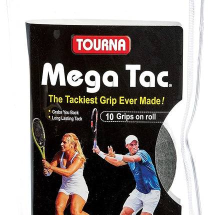 Tourna Mega Tac Extra Tacky Overgrip, Black, 10-Pack