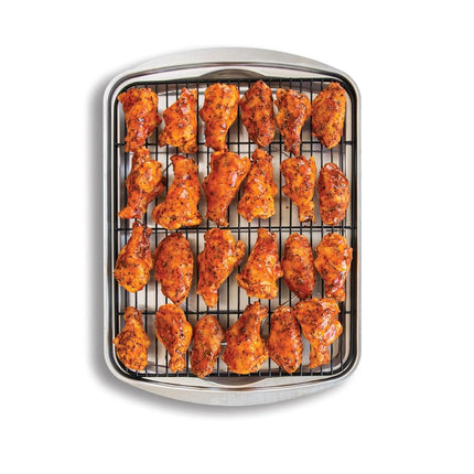 Nordic Ware Oven Crisp Baking Tray, Aluminium Crisping Tray with Carbon Steel Rack, Premium Bakeware Made in the USA, Silver, L 15.6" x W 11.6" x H 1.6"