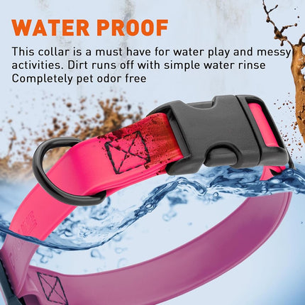Dogline Biothane Waterproof Dog Collar with Quick Release Buckle Strong Coated Nylon Webbing with Odor- Proof for Easy Care Easy to Clean Fits Small Medium or Large Dogs - Pink 1" Width 15-23" L