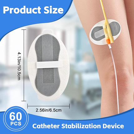 60 PCS Catheter Stabilization Devices, Foley Catheter Supplies, Urinary Leg Bag Legband Holder Sticker, Self Adhesive Catheter Tube Holder for PEG/G/Feeding Tube（Gray）