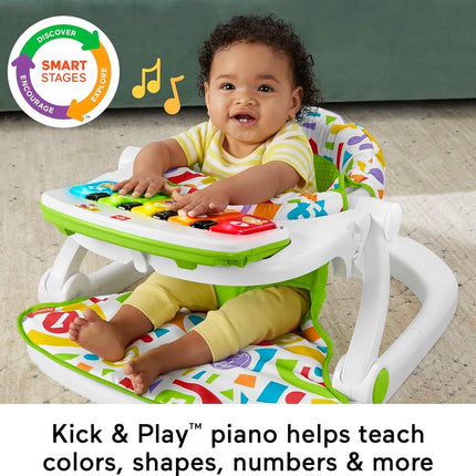 Fisher-Price Portable Baby Chair Kick & Play Deluxe Sit-Me-Up Seat with Piano Learning Toy & Snack Tray for Infants to Toddlers