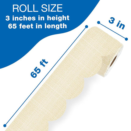 Carson Dellosa Farmhouse 65Ft of Linen Bulletin Board Borders, 1 Roll of Scalloped Trim for Rolling Whiteboard, Cork and Posterboard, Party, Office Decorations, and Classroom Decor