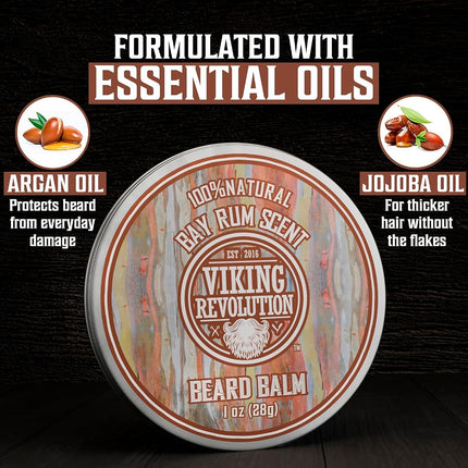Viking Revolution - Beard Balm - 4 x 28 g Variety Pack - Sandalwood, Pine & Cedar, Bay Rum, Clary Sage - Beard Wax For Men - Styles, Strengthens & Softens - Gifts for Men