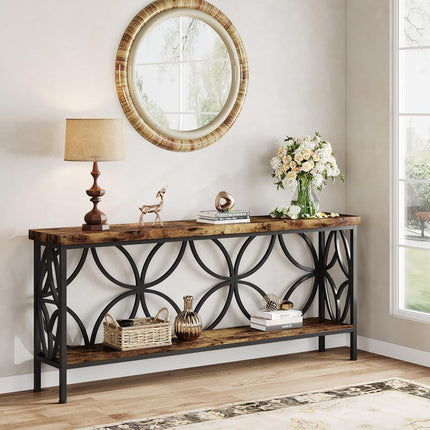 Tribesigns Hallway Console Table, 180 cm Long Sofa Table Behind Couch, Entry Console Table with Storage for Entryway, Living Room, Foyer, Unique Design, Rustic Brown