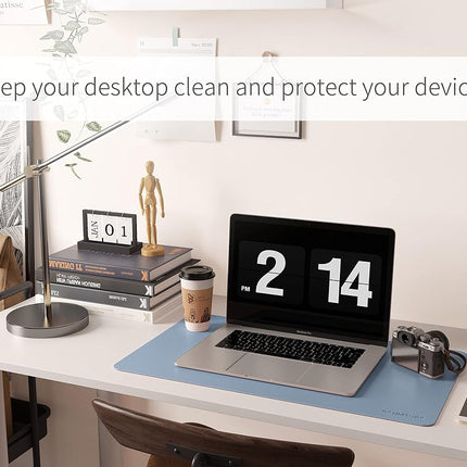 RENMTURE Dual-Sided Desk Pad, Natural Cork & PU Leather Large Mouse mats for Office and Home Work, Desk Protector Non-Slip, Waterproof, Easy Clean (Blue Gray, 36"x17")