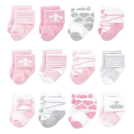 Hudson Baby Baby Girls' Cotton Rich Newborn and Terry Socks, Royal 12-pack, 6-12 Months