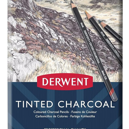 Derwent Tinted Charcoal Drawing Pencils, Set of 12, Watersoluble, Professional Quality, 2301690