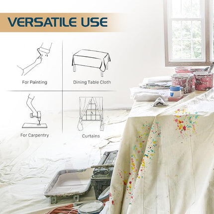 Utopia Drop Cloth for Painting (4x5 ft, 1 Pack) Washable and Reusable Canvas Fabric for Furniture & Floor Protection Highly Absorbent Paint Cover - Duck Dropcloth for Outdoor and Indoor Use