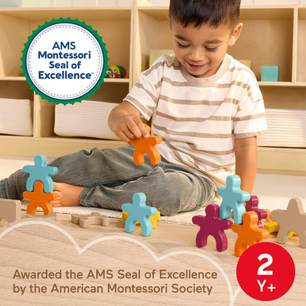 Fisher-Price Wood Montessori Toy Stacking Shapes, American Montessori Society Seal of Excellence, 16-Piece Wooden Learning Activity & Expert Play Tips for Kids Ages 2+ Years, JHC05