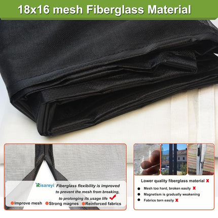 Risareyi Magnetic Fly Screens for Doors in Fiberglass, 100x215cm, Black