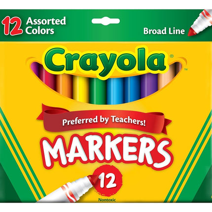 Non-Washable Markers, Broad Point, Classic Colors, 12/Set