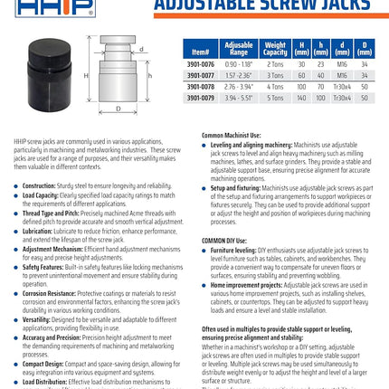 HHIP-3901-0076 Adjustable Screw Jacks (Various Adjustable Ranges 23-30mm to 100 to 140mm)