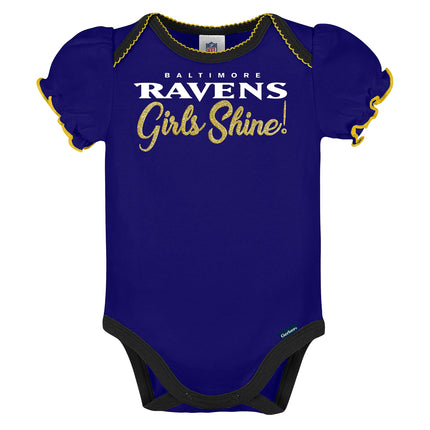 Lot de 3 grenouillères à manches courtes NFL Gerber pour bébé fille, couleur de l'équipe, 18 mois
