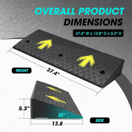 DNA MOTORING 2pcs 5.5" Rise Rubber Arrow Curb Ramp Heavy Duty Loading Threshold Ramp 37.4 in L x 13.8 in W x 5.5 in H for Loading Dock, Warehouse, Wheelchair, Motorcycles, Cars, TOOLS-00651