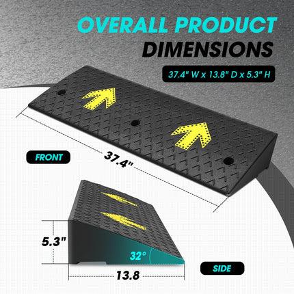 DNA MOTORING 2pcs 5.5" Rise Rubber Arrow Curb Ramp Heavy Duty Loading Threshold Ramp 37.4 in L x 13.8 in W x 5.5 in H for Loading Dock, Warehouse, Wheelchair, Motorcycles, Cars, TOOLS-00651
