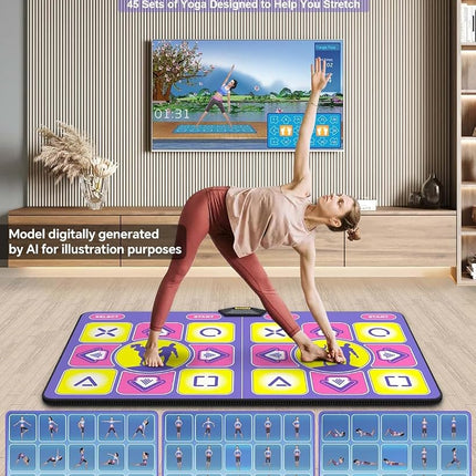 Acelufly Dance Mat - Wireless Flannel Dance Mat for TV with Camera, Non-Slip Exercise Dance Pad with Yoga Mode for Kids & Adults, Family-Friendly Game Mat Toy Girls & Boys (Purple+Yellow)