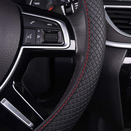 FH Group FH2020RED Cubierta de volante flexible de piel sintética y silicona, material doble, antideslizante, máxima protección, ajuste universal para la mayoría de coches, camiones, SUV y furgonetas