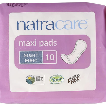 Natracare Natural Feminine Night Time Maxi Pads, Extra Long, 10 Count