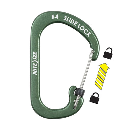 Mousqueton Nite Ize SlideLock en aluminium, taille nº 4, olive