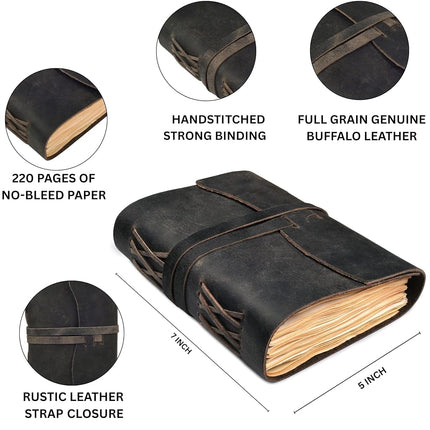 LEATHER VILLAGE Leather Bound Journal (7 inches X 5 inches, CHALKBOARD GREY)