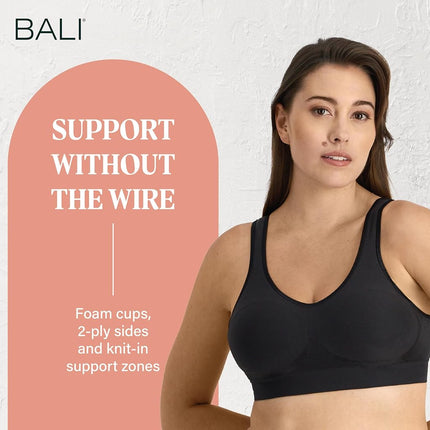 Bali Women's Comfort Revolution Wireless Bra, ComfortFlex Fit Full-Coverage Wirefree Bra, Black, XXL