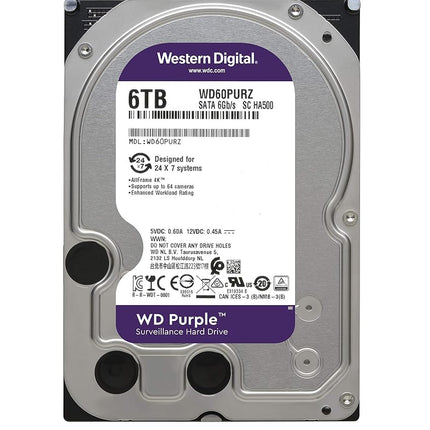 Western Digital Purple 6TB Surveillance 3.5 Inch SATA 6 Gb/s Hard Disk Drive with Allframe 4K Technology - 180TB/yr, 64MB Cache, 5400rpm - WD60PURZ