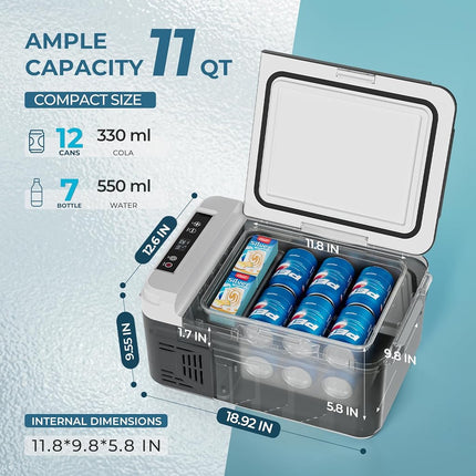 EUHOMY 12 Volt Refrigerator, 11 Quart (10L) Compressor Electric Cooler APP Control, Car Fridge 12/24V DC & 100-240V AC, Car refrigerator -4℉~68℉, Portable Freezer for RV, Camping, Travel