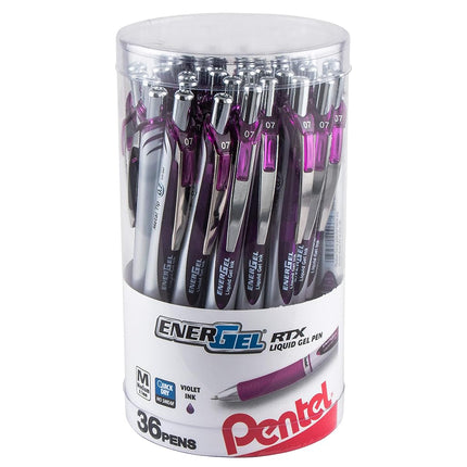 Pentel EnerGel RTX Retractable Liquid Gel Pen Canister, Violet Ink, 36pk (BL77PC36V)
