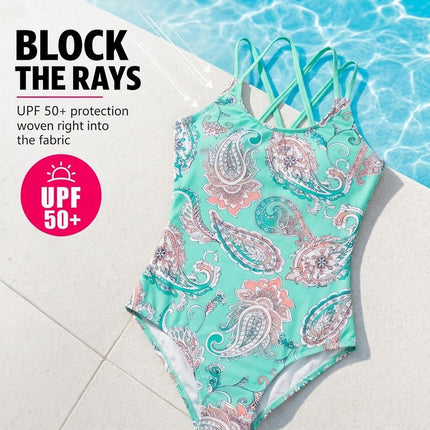 Kanu Surf Girls' Reese UPF 50 Beach Sport Criss-Cross One Piece Swimsuit, Summer Green, 10