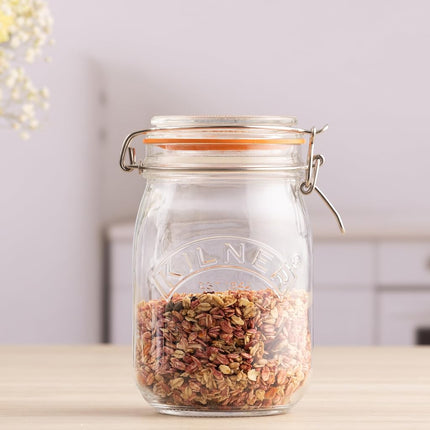 Kilner Clip-Top Storage Jar, 1 Litre, Airtight, Glass, for Fruit, Vegetables, Coffee, Tea, Flour
