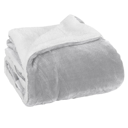 Manta Reversible Sherpa Sólida de Elegante Confort, Manta para Todas las Estaciones - Súper Suave, Acogedora y de Peluche - Manta Decorativa, Perfecta para Descansar, 50 x 60 pulgadas, Manta Sherpa Gris Plateado