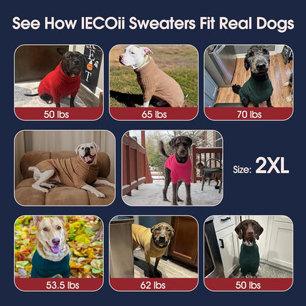 IECOii XXL Dog Sweater,Thermal Knit Big Dog Sweater with Sleeve,Pet Turtleneck Doggy Sweatshirt for Extra Large Dogs Boy Girl,Stretchy Large Dogs Cold Weather Outfit Pitbull Clothes,(Camel,XXL)