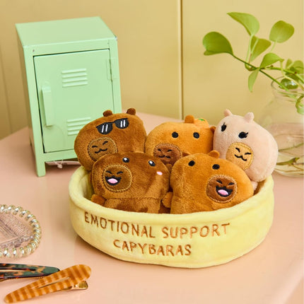Emotional Support Capybaras by Relatable, Cuddly Stuffed Animals and Plushies Set, Includes 5 Capybara Plush Toys with Carrying Basket, Cute Stuff and Great Gift for Loved Ones of All Ages