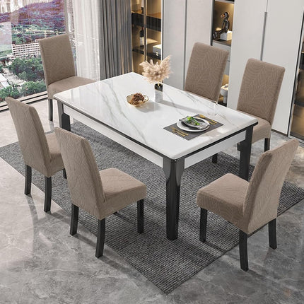 Genina 100% Waterproof Dining Chair Covers, Stretch Jacquard Chair Covers for Kitchen Parsons Chairs, Washable Chair Protectors for Dining Room Set of 6, Leaves-Taupe
