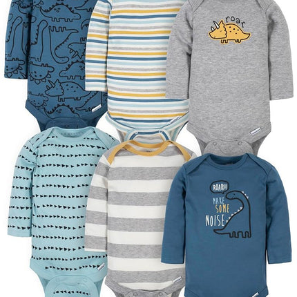 Gerber 6 Pack Baby Boys' Dinosaur Long Sleeve Onesies Bodysuits