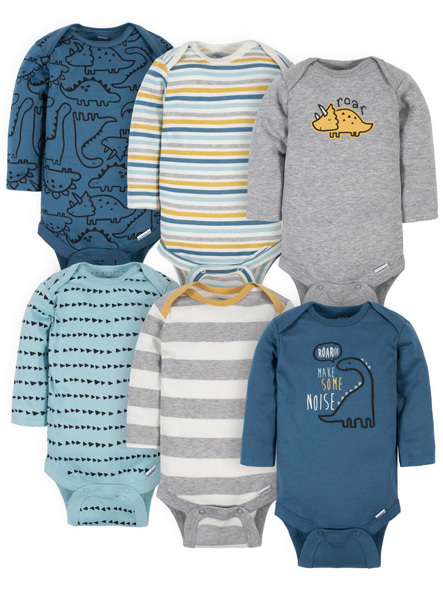 Gerber 6 Pack Baby Boys' Dinosaur Long Sleeve Ones