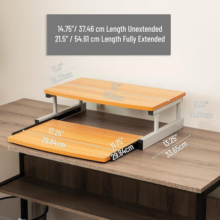 Mind Reader Monitor Stand, Sliding Keyboard Drawer, Laptop, Riser, Office, Wood/Metal, 20" L x 14.75" W x 5.9" H, Brown, Silver