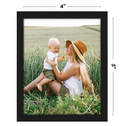 Americanflat 4x5 Picture Frame with Shatter-Resistant Glass - Streamline Collection - Thin Border Photo Frame for Tabletop and Wall Display - Hanging Hardware and Easel Stand Included - Black