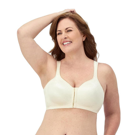 Playtex Women’s 18 Hour Front Close Extra Back Support Wireless Bra, USE52E, White/Light Beige, 2 Pack, 46DD