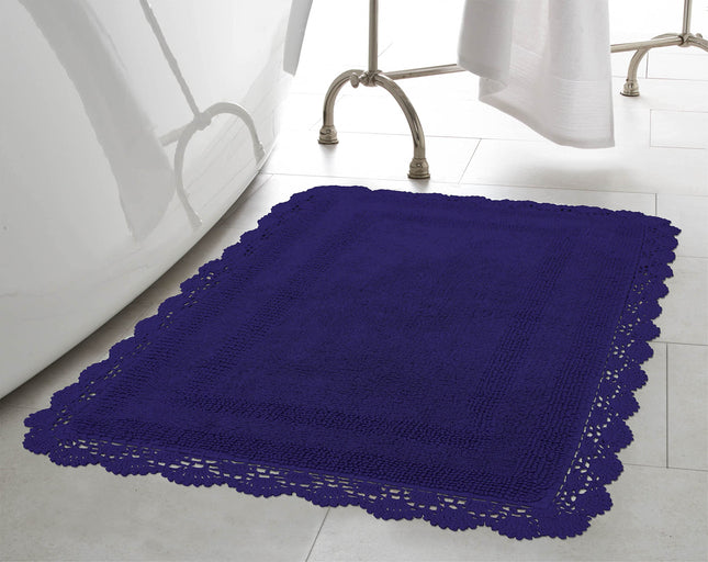 Laura Ashley Crochet Cotton 24x40 Bath Rug, Indigo