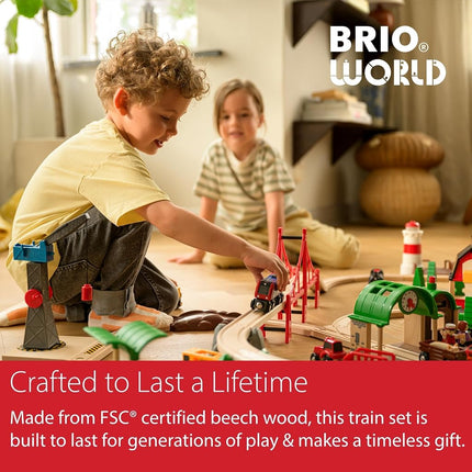 BRIO World Deluxe Wooden Railway Train Set & Track – Large Wooden Train Track with Engine, Wagons, Bridges, Switches & Accessories, Compatible with BRIO World, Educational Toy for Kids 3+