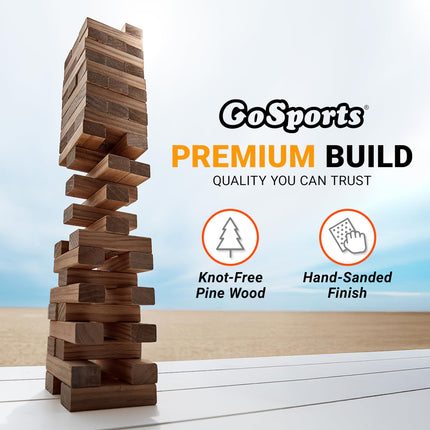 GoSports Torre Oscilante Grande con Acabado Oscuro y Reglas Adicionales | Comienza en 45.7 cm y Crece a Más de 91.4 cm | Hecha de Bloques Premium Teñidos de Marrón