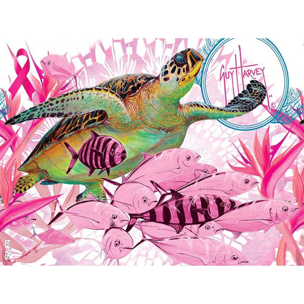Tervis 1315704 Guy Harvey - Vaso térmico aislado con envoltura de tortugas para concienciación sobre el cáncer de mama y tapa de viaje fucsia, 710 ml, Transparente