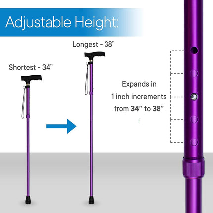 Bastón Plegable RMS - Bastón de Aluminio Plegable, Ajustable, Ligero y con Mango Offset - Bastón Plegable con Mango Derby Ergonómico - Ayuda Ideal para la Vida Diaria para Personas con Movilidad Reducida (Lavanda)